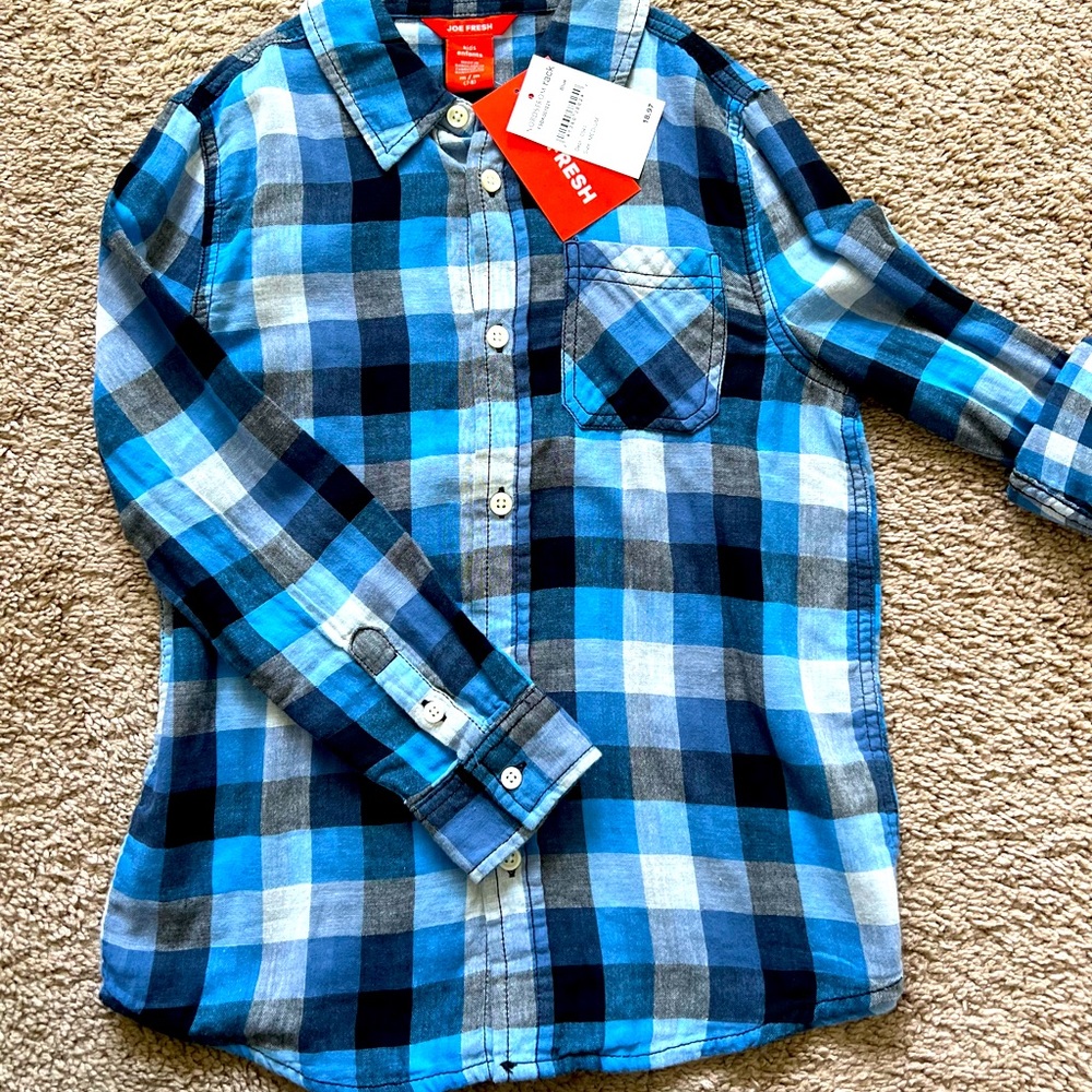 NWT JOE FRESH kids size 7/8 long sleeve blue plaid button down